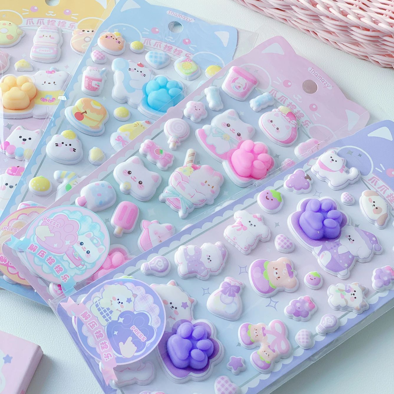 Candy Sour Strip - Kawaii 3D Puffy Cat Paw Stickers,