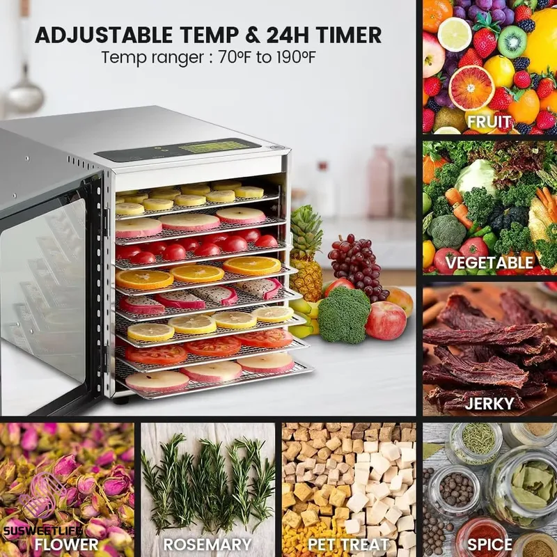 Large Capacity 8-Tray Food Deh - огляд і ціна Food Snacks Healthy